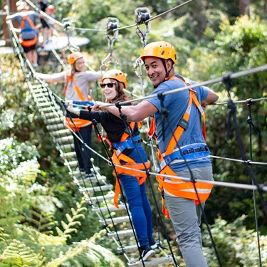 Group on Zipline Tour suspension bridge 